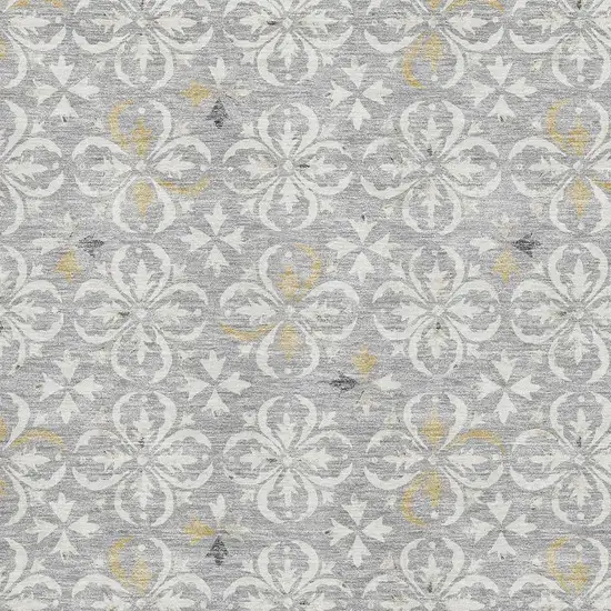 Gray And Ivory Floral Washable Area Rug With UV Protection Photo 3