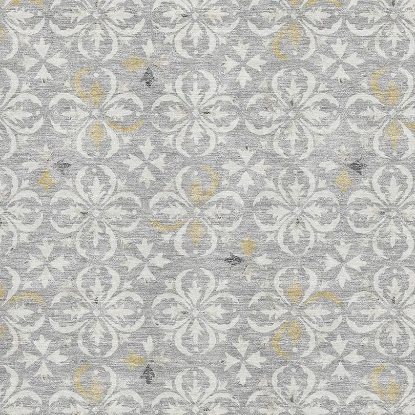 Gray And Ivory Floral Washable Area Rug With UV Protection Photo 3