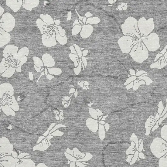 Gray And Ivory Floral Washable Area Rug With UV Protection Photo 2