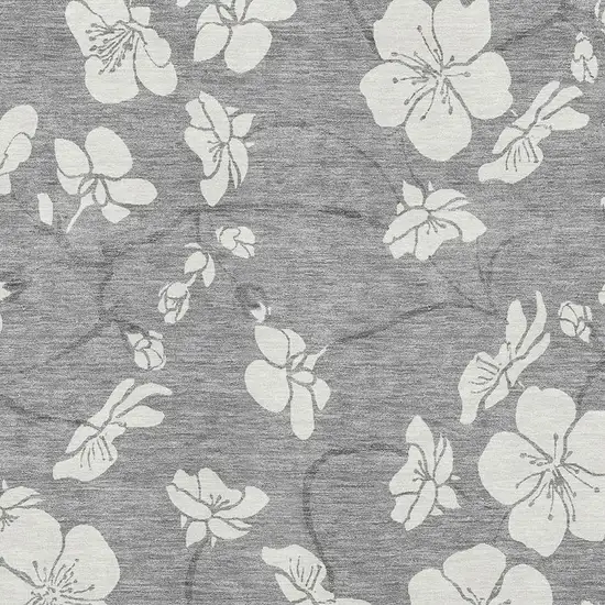 Gray And Ivory Floral Washable Area Rug With UV Protection Photo 2