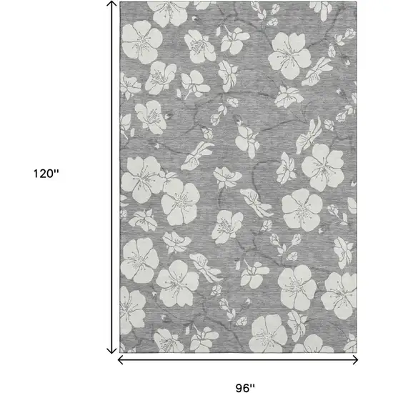 Gray And Ivory Floral Washable Area Rug With UV Protection Photo 9