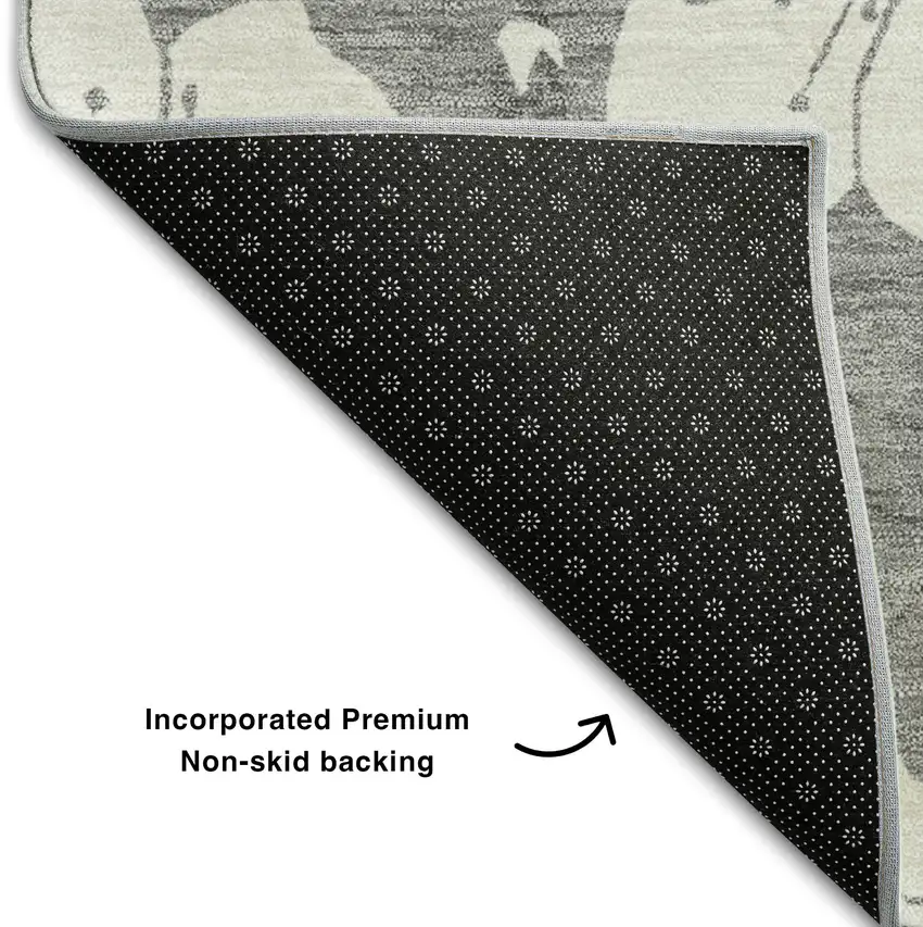 Gray And Ivory Floral Washable Area Rug With UV Protection Photo 5