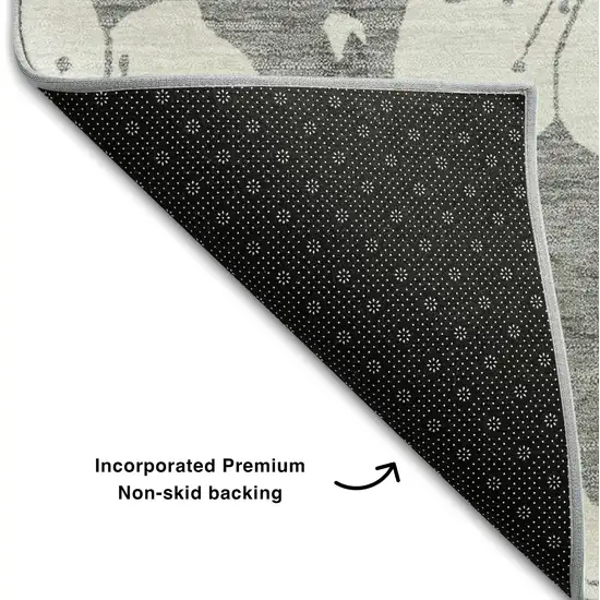 Gray And Ivory Floral Washable Area Rug With UV Protection Photo 6