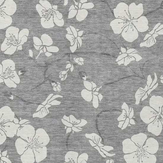 Gray And Ivory Floral Washable Indoor Outdoor Area Rug Photo 6