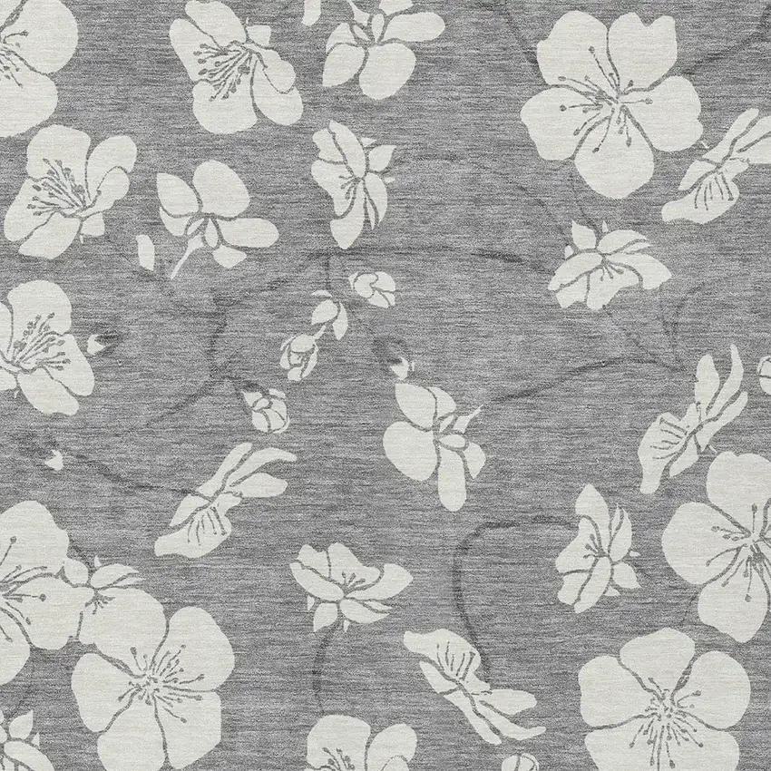 Gray And Ivory Floral Washable Indoor Outdoor Area Rug Photo 6