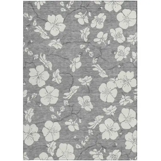 Gray And Ivory Floral Washable Indoor Outdoor Area Rug Photo 7