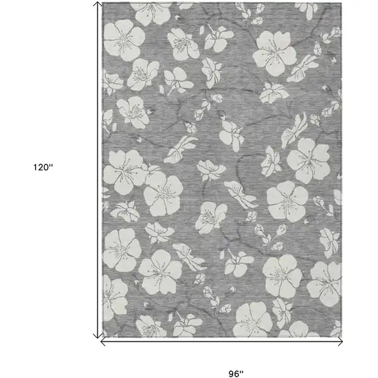 Gray And Ivory Floral Washable Indoor Outdoor Area Rug Photo 3