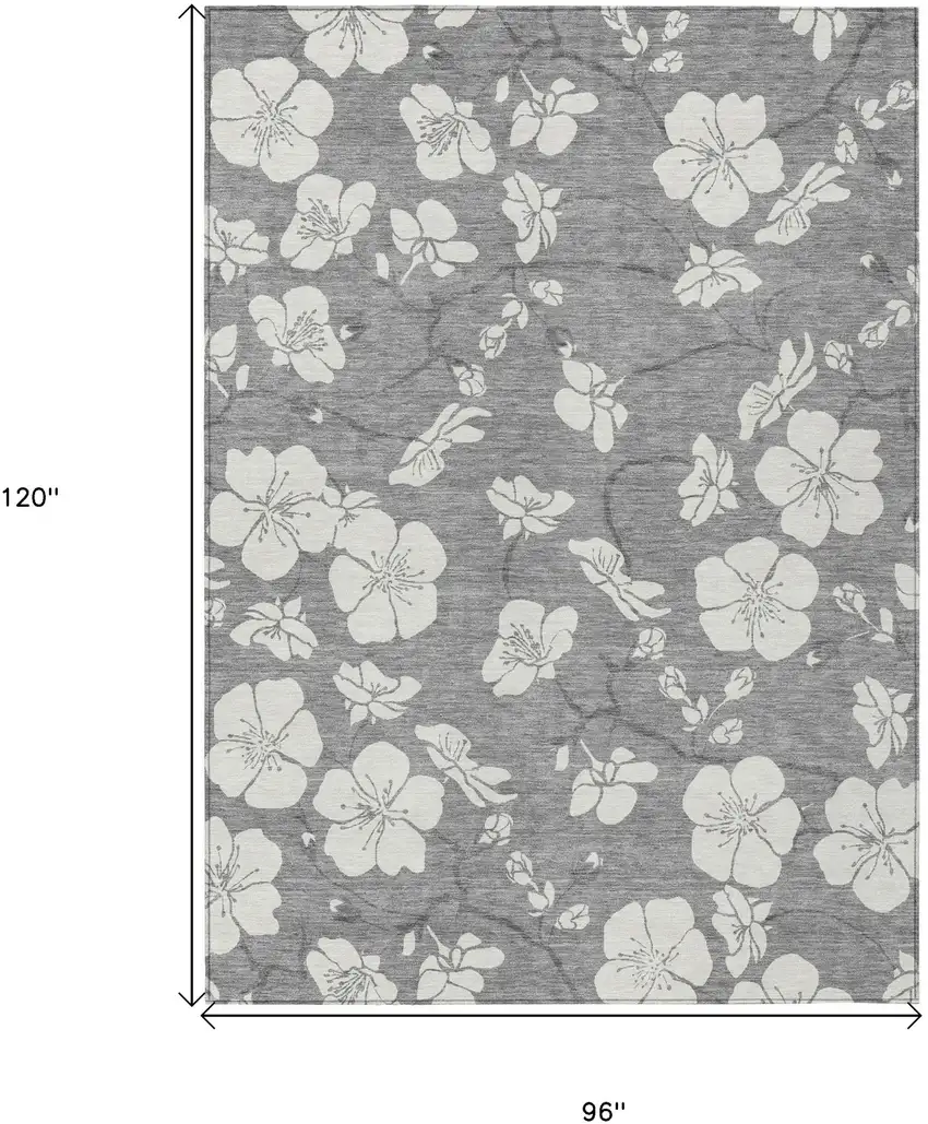 Gray And Ivory Floral Washable Indoor Outdoor Area Rug Photo 3