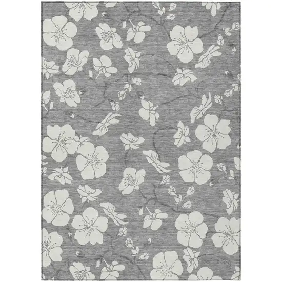Gray And Ivory Floral Washable Indoor Outdoor Area Rug Photo 2