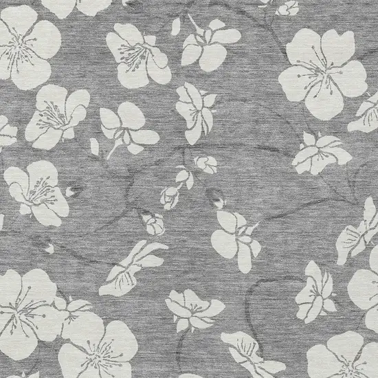 Gray And Ivory Floral Washable Indoor Outdoor Area Rug Photo 6