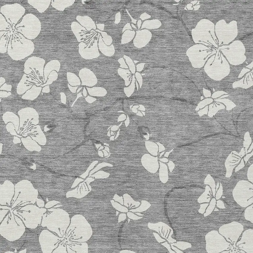 Gray And Ivory Floral Washable Indoor Outdoor Area Rug Photo 6