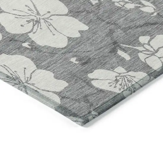 Gray And Ivory Floral Washable Indoor Outdoor Area Rug Photo 5