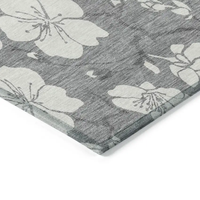 Gray And Ivory Floral Washable Indoor Outdoor Area Rug Photo 5