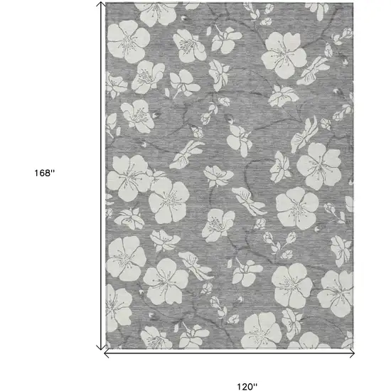 Gray And Ivory Floral Washable Indoor Outdoor Area Rug Photo 3