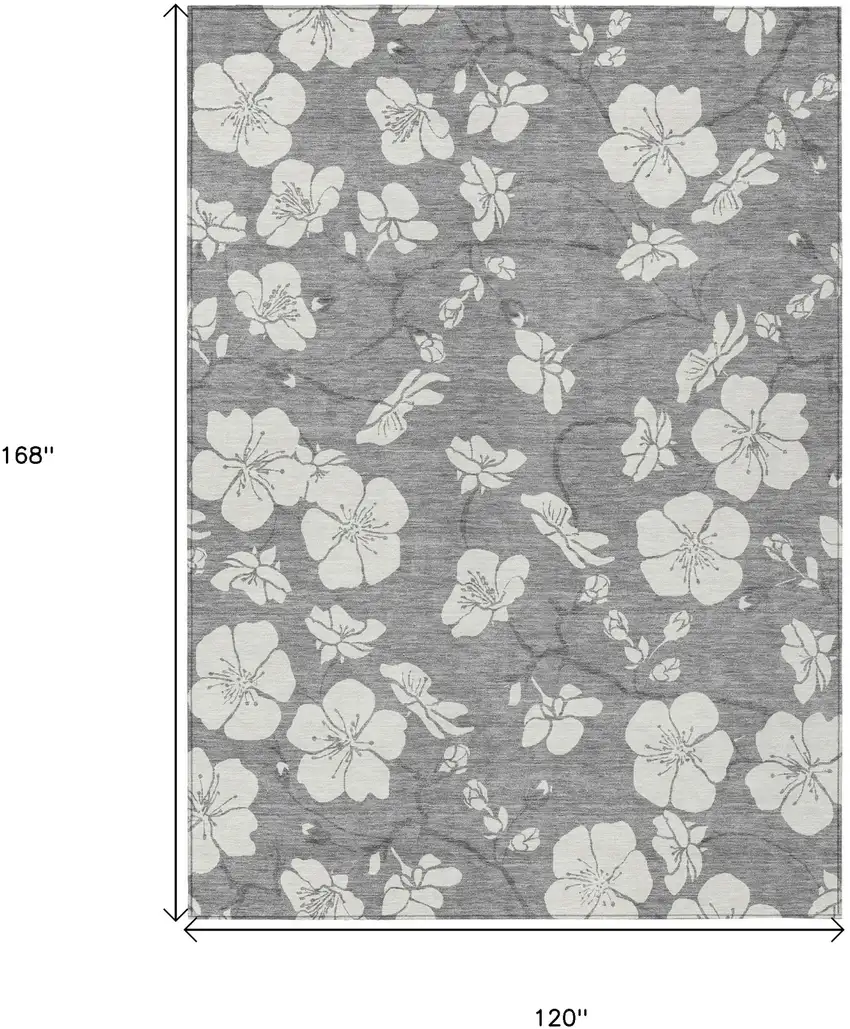 Gray And Ivory Floral Washable Indoor Outdoor Area Rug Photo 3
