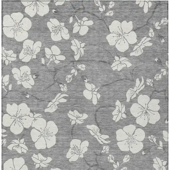 Gray And Ivory Floral Washable Indoor Outdoor Area Rug Photo 7