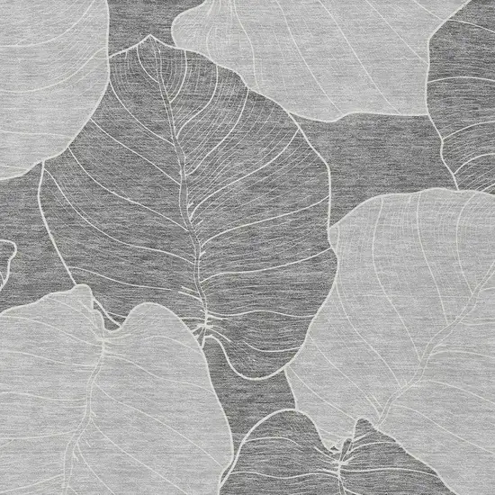 Gray And Ivory Floral Washable Indoor Outdoor Area Rug Photo 2