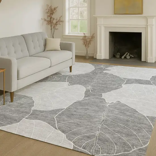 Gray And Ivory Floral Washable Indoor Outdoor Area Rug Photo 6