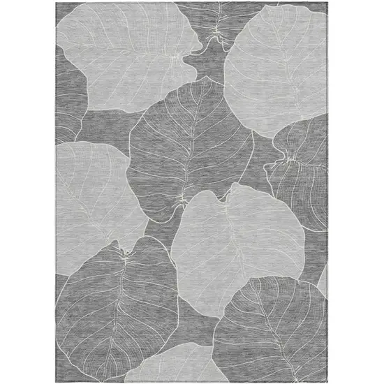 Gray And Ivory Floral Washable Indoor Outdoor Area Rug Photo 3