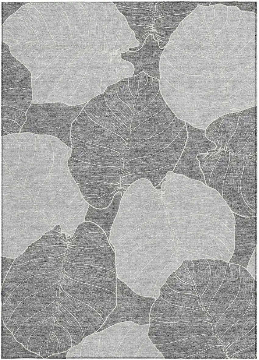 Gray And Ivory Floral Washable Indoor Outdoor Area Rug Photo 3