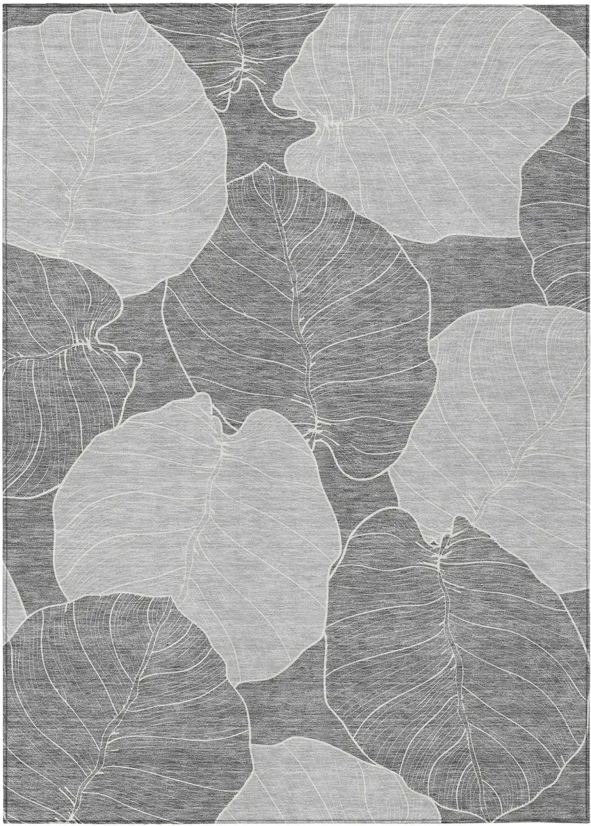 Gray And Ivory Floral Washable Indoor Outdoor Area Rug Photo 2