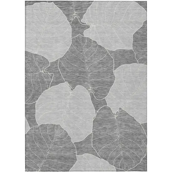 Gray And Ivory Floral Washable Indoor Outdoor Area Rug Photo 2