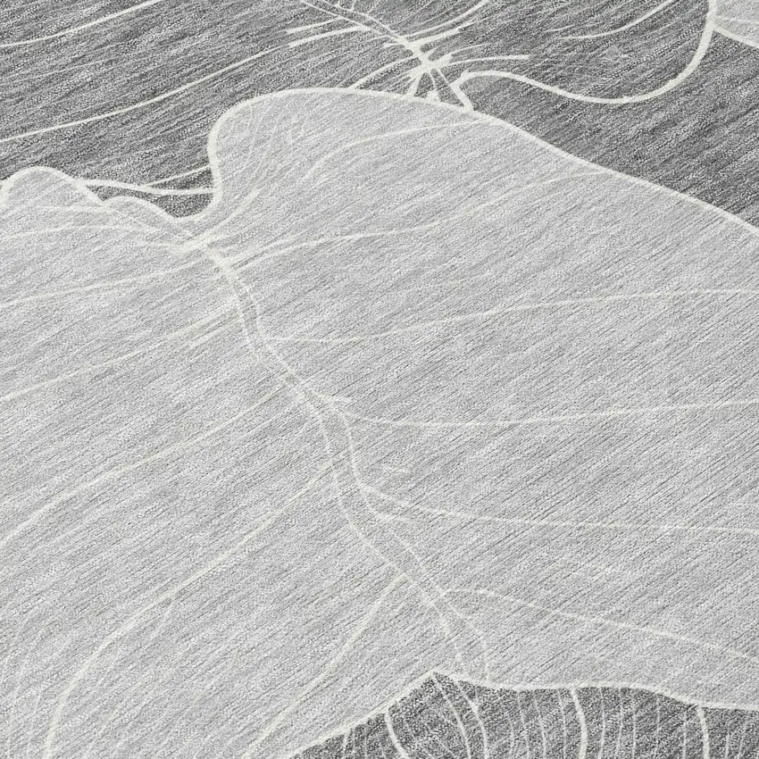 Gray And Ivory Floral Washable Indoor Outdoor Area Rug Photo 9