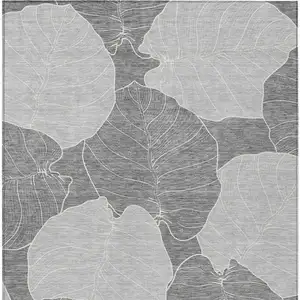 Photo of Gray And Ivory Floral Washable Indoor Outdoor Area Rug