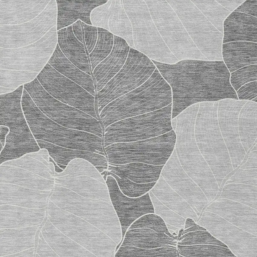 Gray And Ivory Floral Washable Indoor Outdoor Area Rug Photo 2