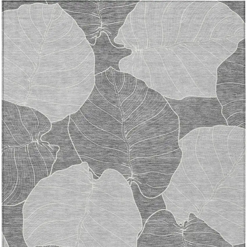 Gray And Ivory Floral Washable Indoor Outdoor Area Rug Photo 3