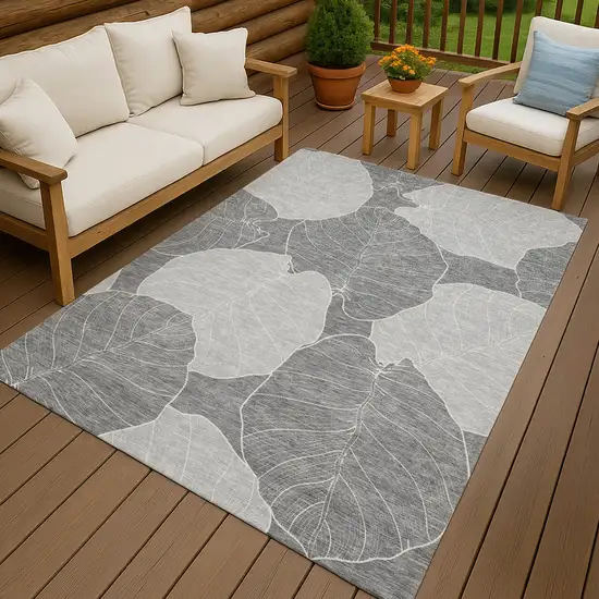 Gray And Ivory Floral Washable Indoor Outdoor Area Rug Photo 7