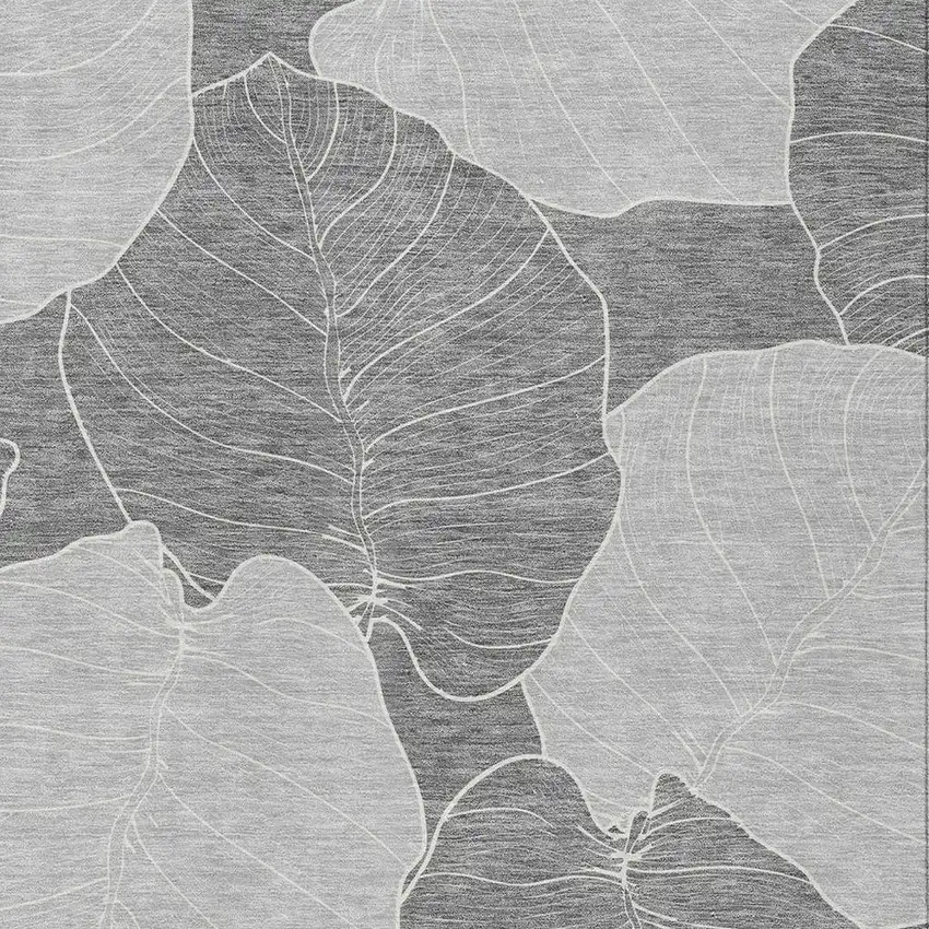 Gray And Ivory Floral Washable Indoor Outdoor Area Rug Photo 2