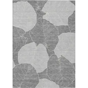 Photo of Gray And Ivory Floral Washable Indoor Outdoor Area Rug