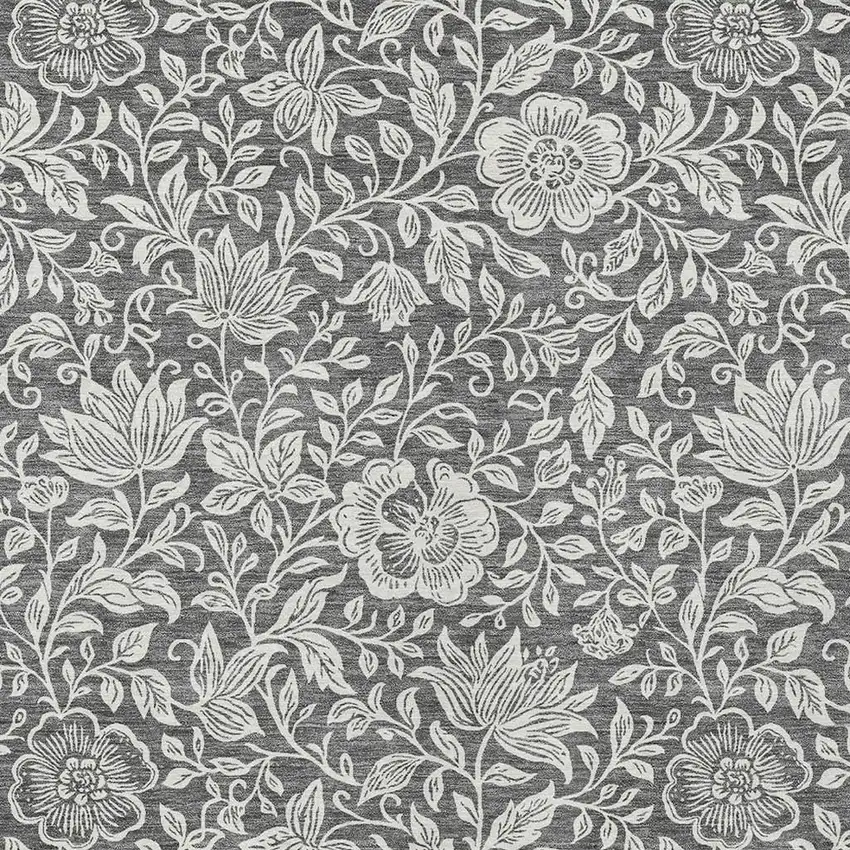 Gray And Ivory Floral Washable Indoor Outdoor Area Rug Photo 2