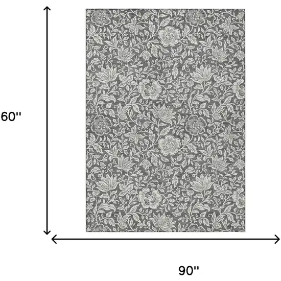 Gray And Ivory Floral Washable Indoor Outdoor Area Rug Photo 6