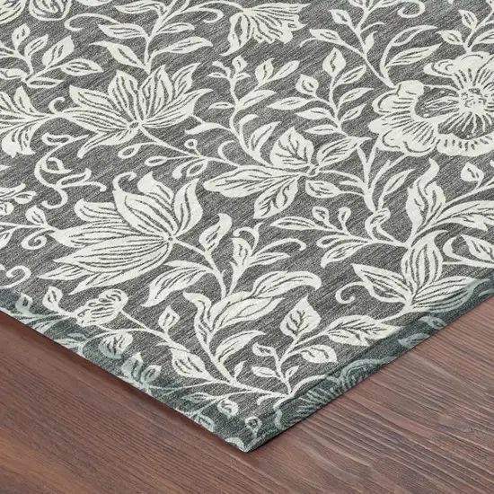 Gray And Ivory Floral Washable Indoor Outdoor Area Rug Photo 4