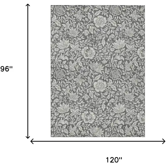 Gray And Ivory Floral Washable Indoor Outdoor Area Rug Photo 6