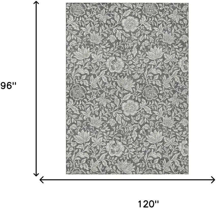 Gray And Ivory Floral Washable Indoor Outdoor Area Rug Photo 6