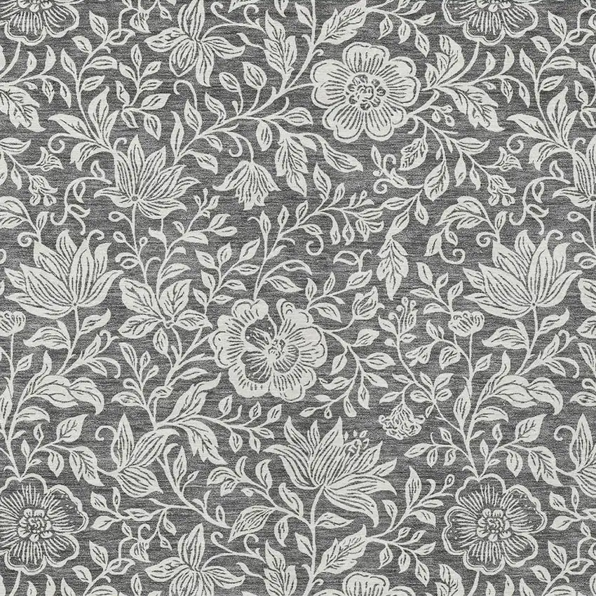 Gray And Ivory Floral Washable Indoor Outdoor Area Rug Photo 2