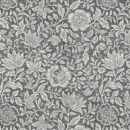 Gray And Ivory Floral Washable Indoor Outdoor Area Rug Photo 2