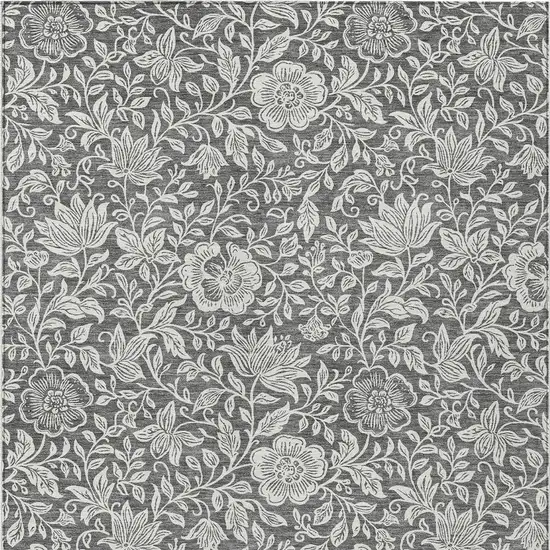 Gray And Ivory Floral Washable Indoor Outdoor Area Rug Photo 3