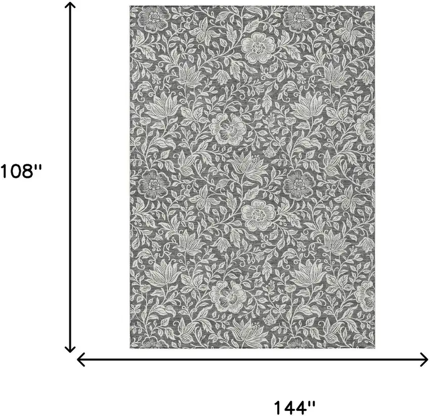 Gray And Ivory Floral Washable Indoor Outdoor Area Rug Photo 6