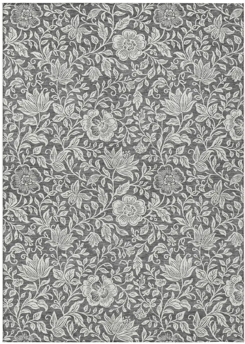 Gray And Ivory Floral Washable Indoor Outdoor Area Rug Photo 1