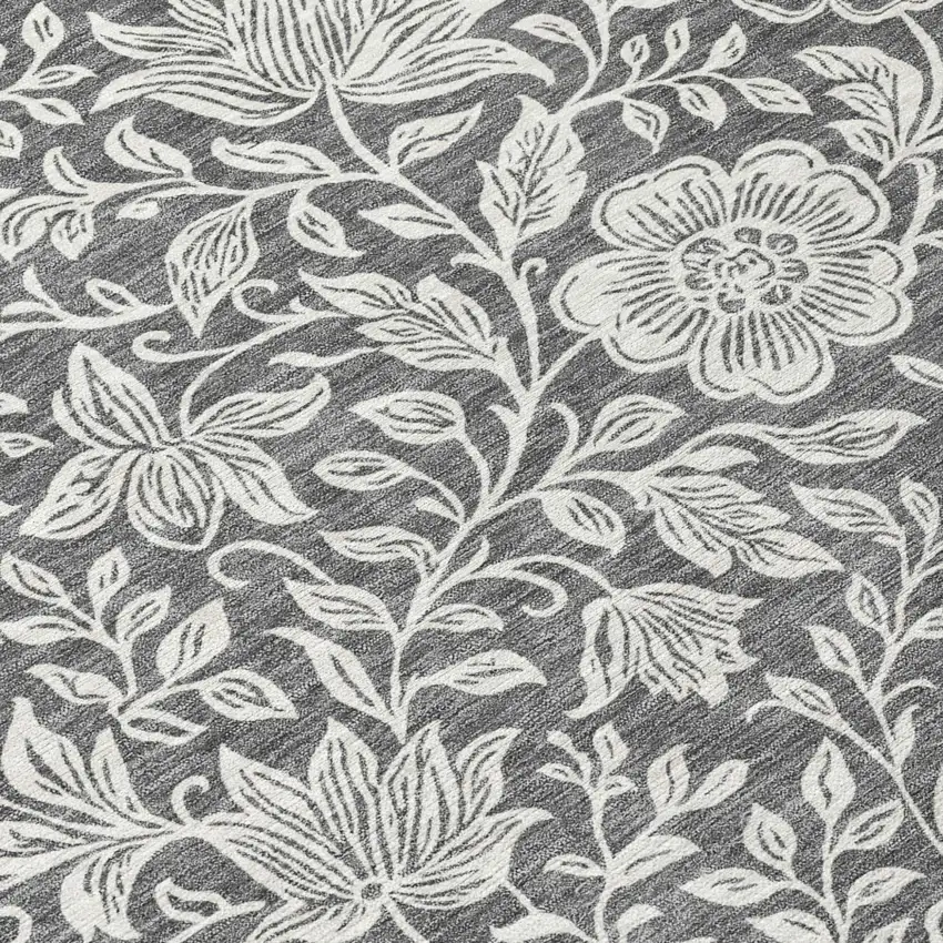Gray And Ivory Floral Washable Indoor Outdoor Area Rug Photo 5