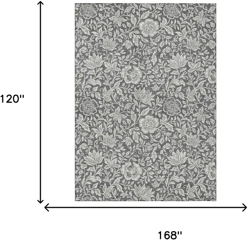 Gray And Ivory Floral Washable Indoor Outdoor Area Rug Photo 6