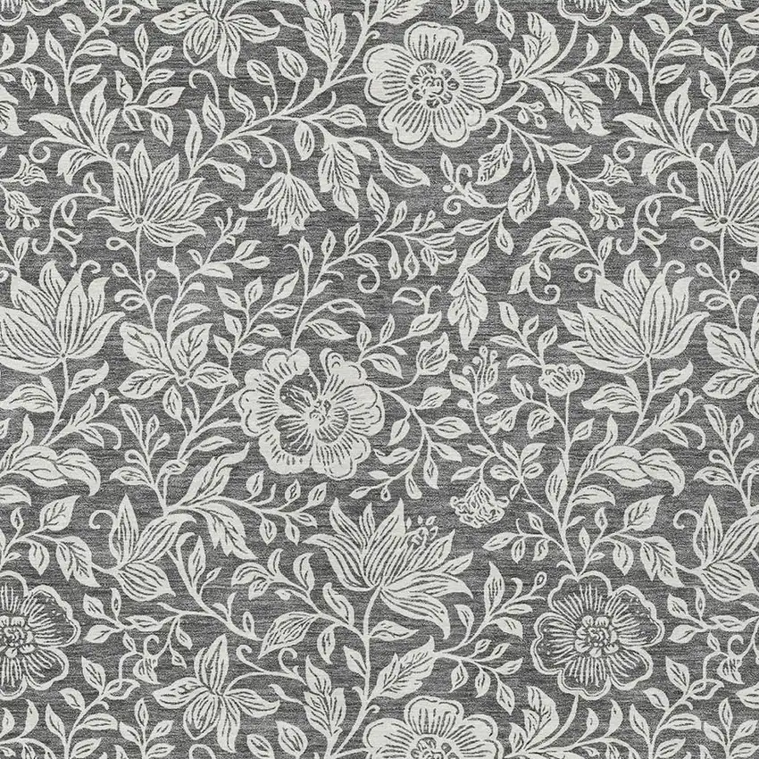 Gray And Ivory Floral Washable Indoor Outdoor Area Rug Photo 2