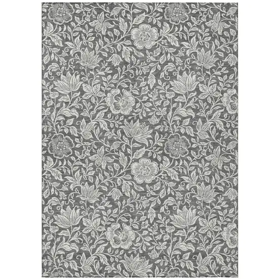 Gray And Ivory Floral Washable Indoor Outdoor Area Rug Photo 1