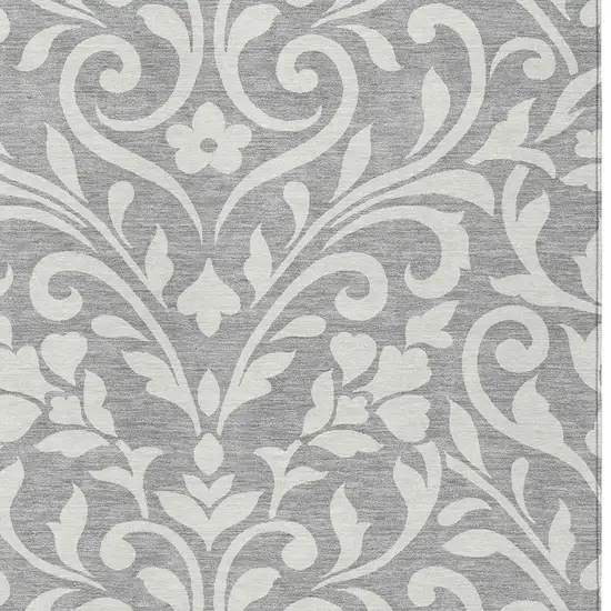 Gray And Ivory Floral Washable Indoor Outdoor Area Rug Photo 6