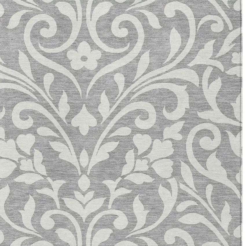Gray And Ivory Floral Washable Indoor Outdoor Area Rug Photo 6