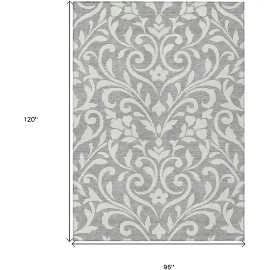 Gray And Ivory Floral Washable Indoor Outdoor Area Rug Photo 3